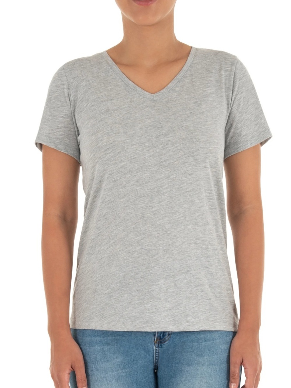 Time and Tru Heather Gray V-Neck Short Sleeve Tee